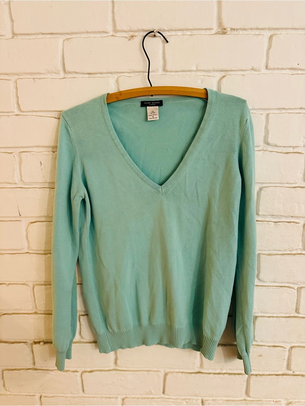 Henri Bendel Women's Cotton V-Neck Sweater in Mint Green